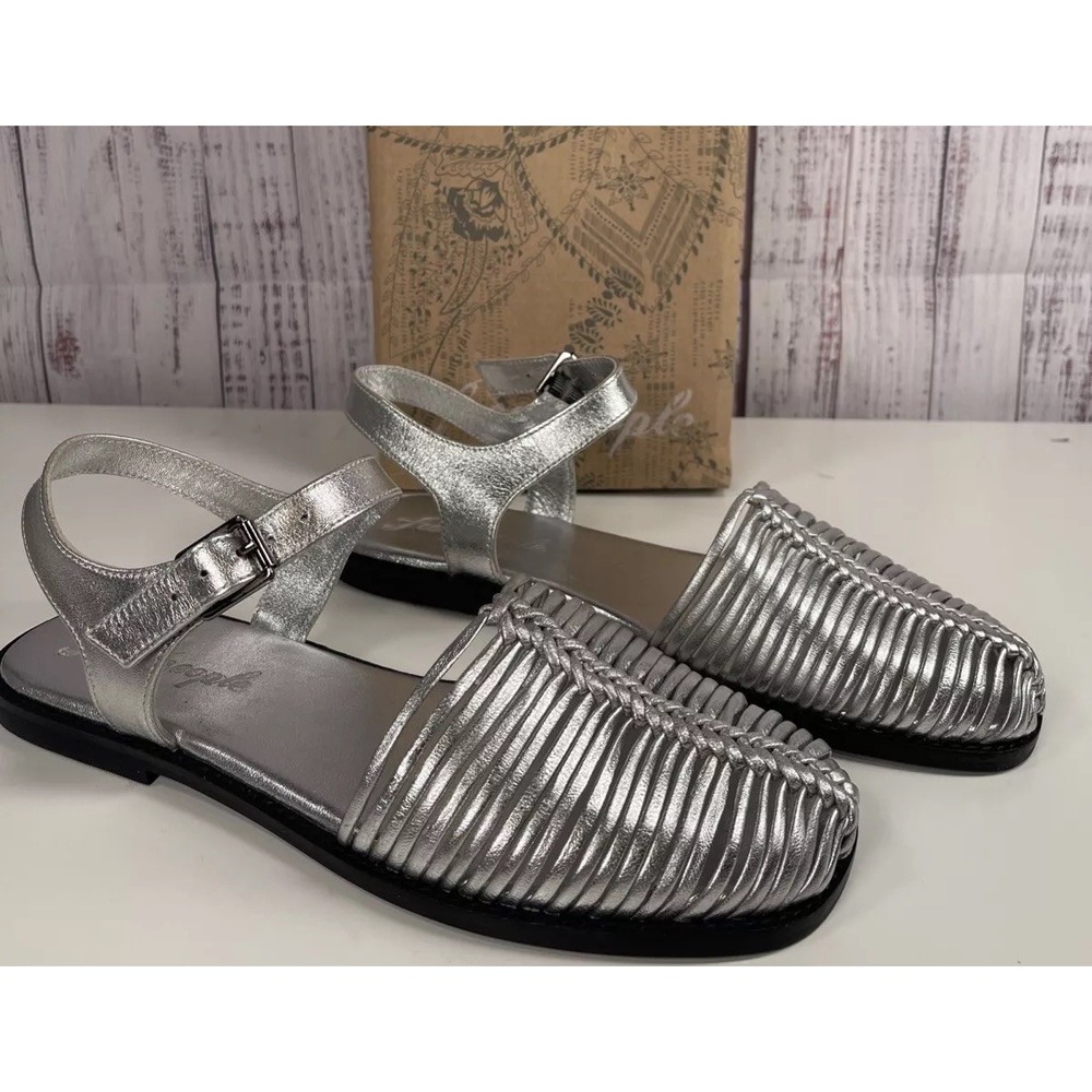 Free People Frankie Fisher Flat NEW 9.5 Silver Metallic MSRP $138